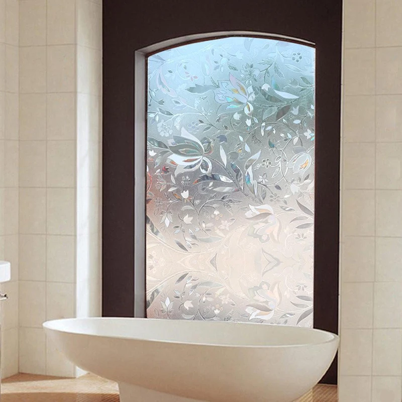 1 м/2 м/5 м домашний липкий без клея оконная пленка 3D лазерный декоративный пятнистый, статический цепляющий стеклянный наклейки для конфиденциальности тюльпан ванная комната 8A0896