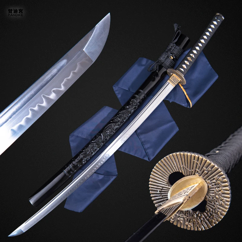 Японский дракон самурай катана меч с ножнами Sharp лезвие высокого качества обкладка глиной 1095 Катана из стали реального Хамон японский Samu