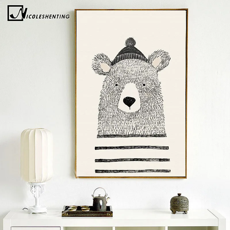 NICOLESHENTING Nordic Art Bear Fox Canvas Poster Painting Cartoon Animal Wall Picture Print Children Baby Room Decoration