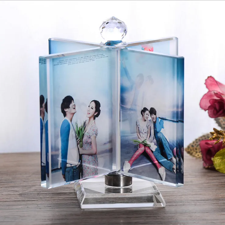 Rotated Windmill Crystal Photo Frame Glass Album for 4 Pictures