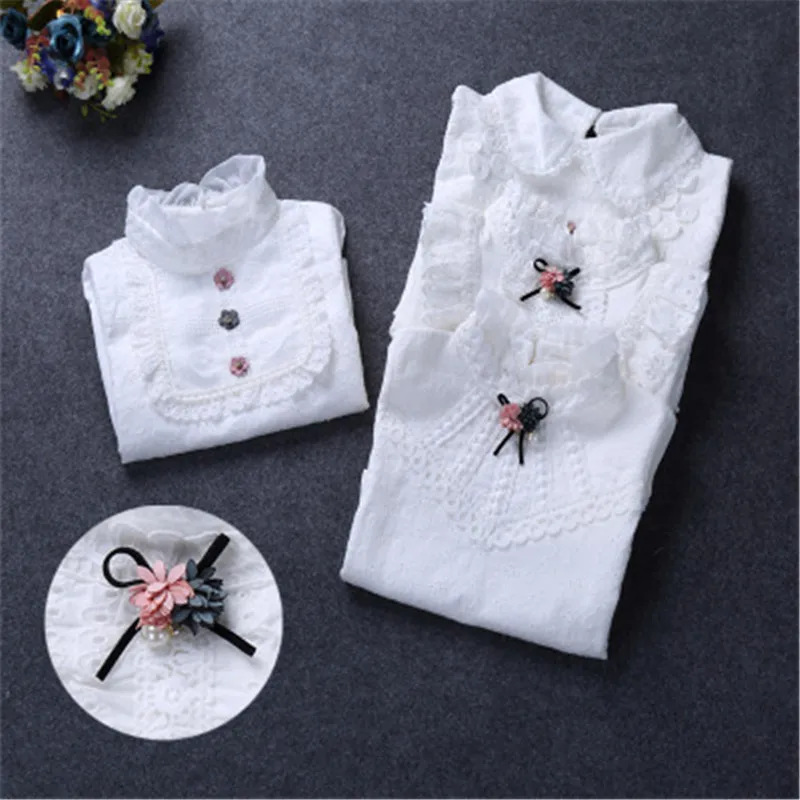 Autumn Winter Girls Blouse Shirts Baby Teenager School Girl Tops Cotton Lace Long Sleeve Kids Shirt Children Clothes