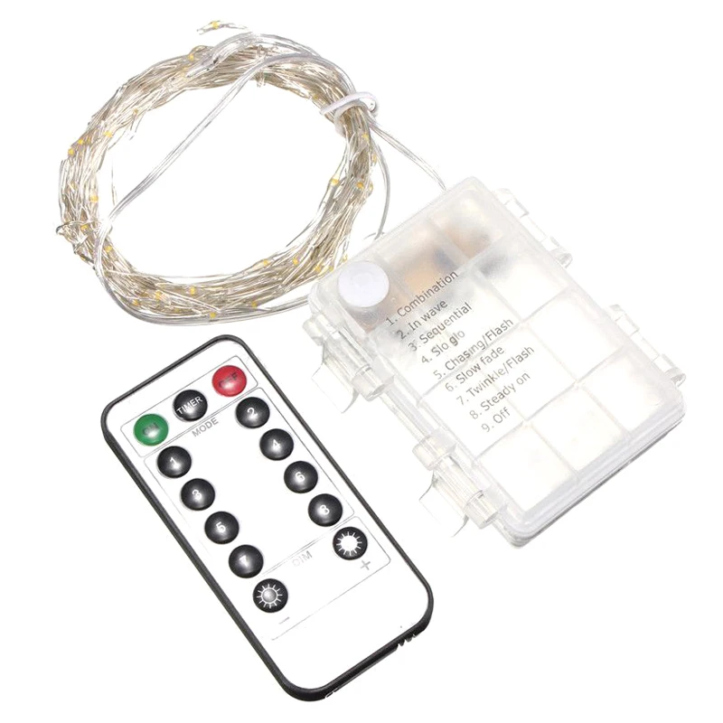 10 M 100 LEDs Silver String Fairy Xmas Strip Light AA батарея + пульт дистанционного управления (белый)