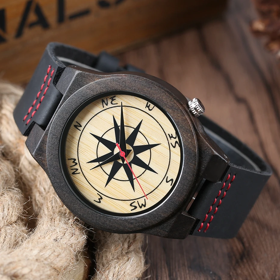 Natural Sandalwood Watches Modern Compass Dial Men's Bamboo Quartz-Watch Soft Genuine Leather Casual Male Clocks Reloj de madera 2017 Gifts (19)