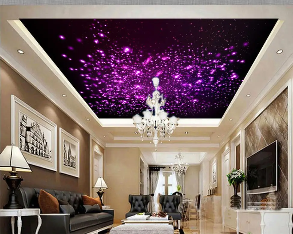

3d customized wallpaper Home Decoration Purple glare zenith ceiling design 3d ceiling murals wallpaper