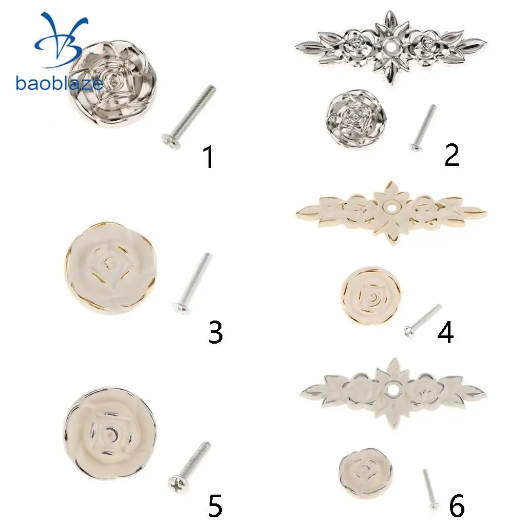 Baoblaze Elegant Flower Rose Pull Knobs Handles for Door Kitchen Dresser Cabinet Drawer Cupboard Wardrobe Door