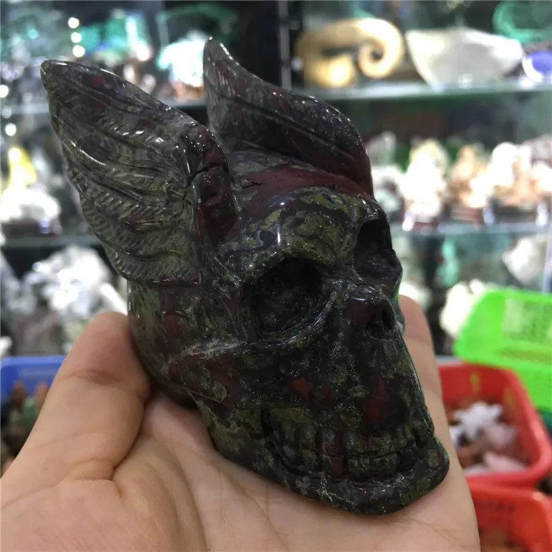

New arrivals! delicate natural stones and minerals dragon blood stone skull healing crystals hand carving for home decoration