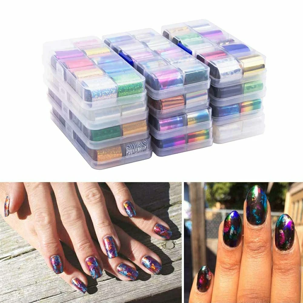  10 Pcs Nail Foil Set Transparent AB Color Holographic Nail Art Transfer Sticker 2.5*100cm Manicure 