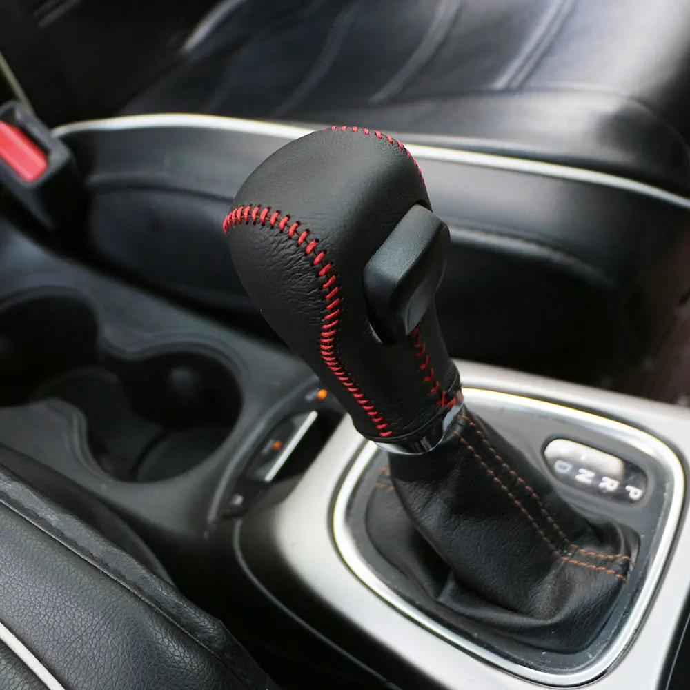 Цветная кожаная ручка переключения передач для салона автомобиля, защитная крышка, воротники переключения передач для Jeep Compass Renegade
