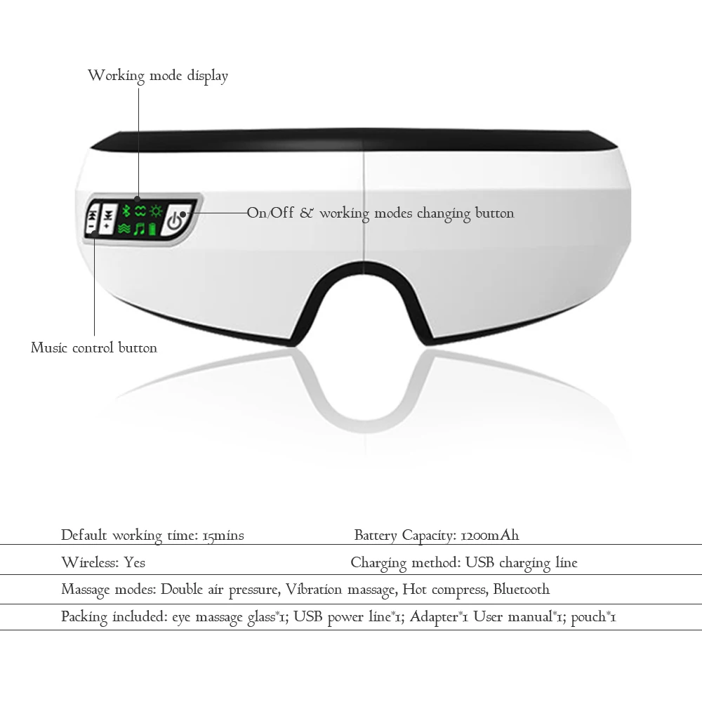 Электрический массажер для глаз, Вибрационный нагрев, терапия, анти усталость, давление воздуха, музыка, очки для глаз, голова, снятие стресса, прибор для ухода за глазами