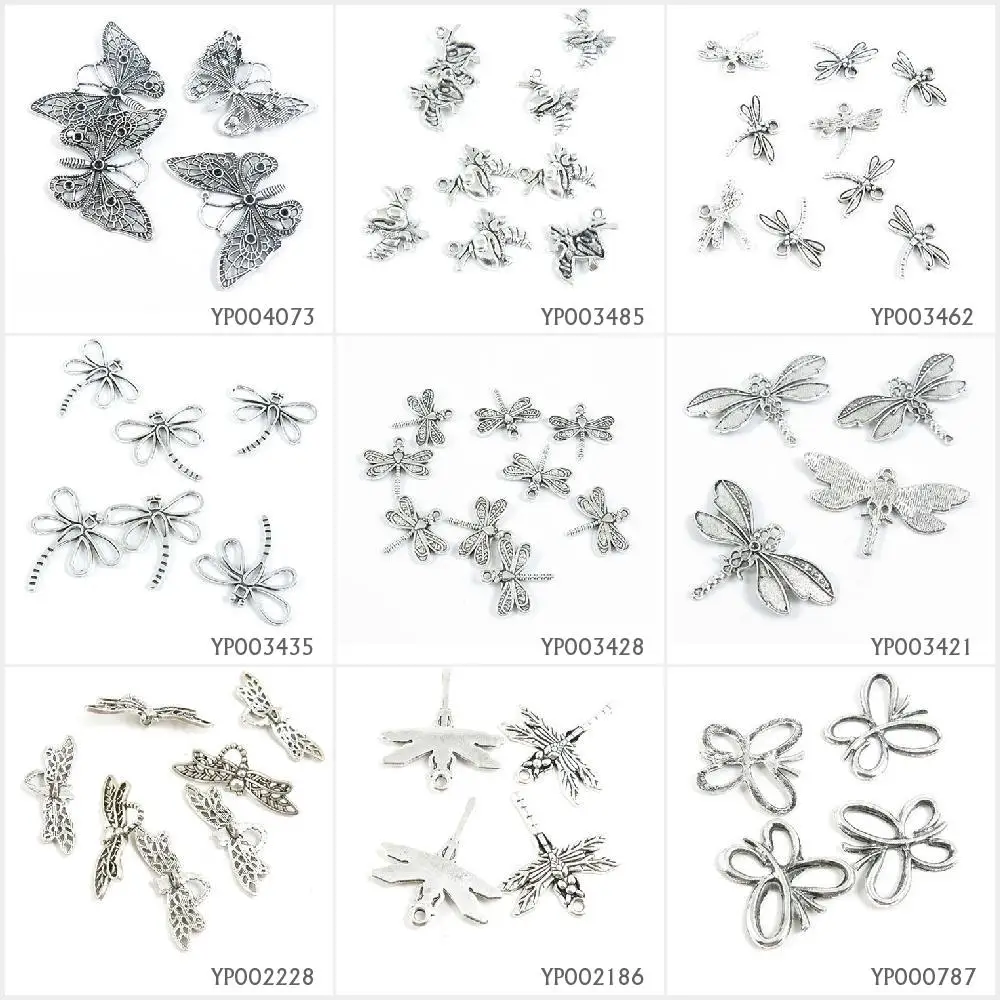 

Antique Silver Plated Jewelry Making Charms Butterfly Dragonfly Mosquito
