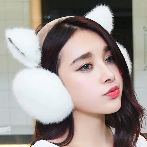 Rabbite fur earmuffs korean style winter thermal ear cover for women