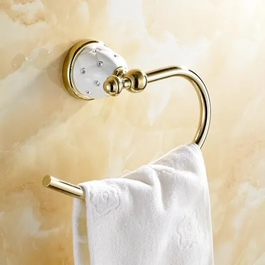 Кольцо для полотенец для ванной комнаты сплошной латунный медный золотой Готовые Аксессуары для ванной комнаты продукты, держатель для полотенец, полотенцесушитель