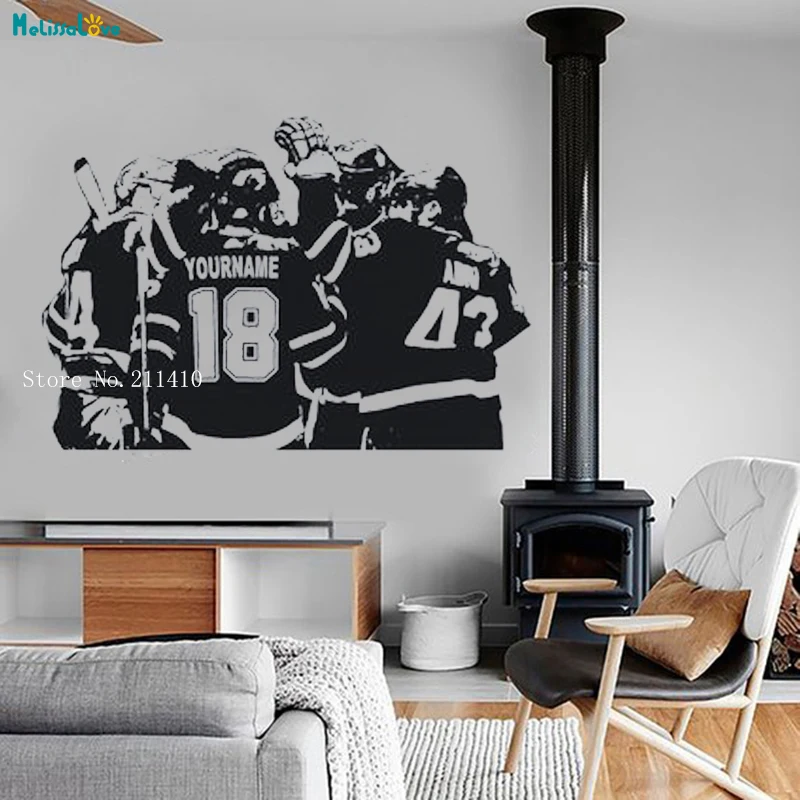 

Hockey Player Team Personalized Custom Name and Number Vinyl Wall Decal Sticker For Living Room Removable Art Murals YT870
