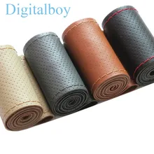 38CM New Car Steering Wheel Cover Auto Leather Braid Soft Handlebar Racing Wheel Universal Size With Needles And Thread