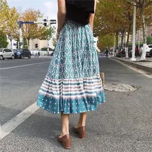 Хиппи Шик Женская пляжная юбка Цыганская Oracle Boho с резинкой в талии с принтом праздник миди юбки Saia большой гофрированный подол женский Jupe