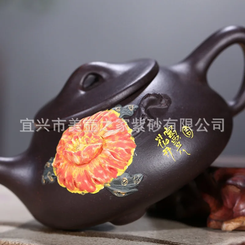 Yixing НЕОБРАБОТАННАЯ руда темно-красный эмалированный керамический чайник технология деление чистый ручной каменный барабан чайник надпись подарок
