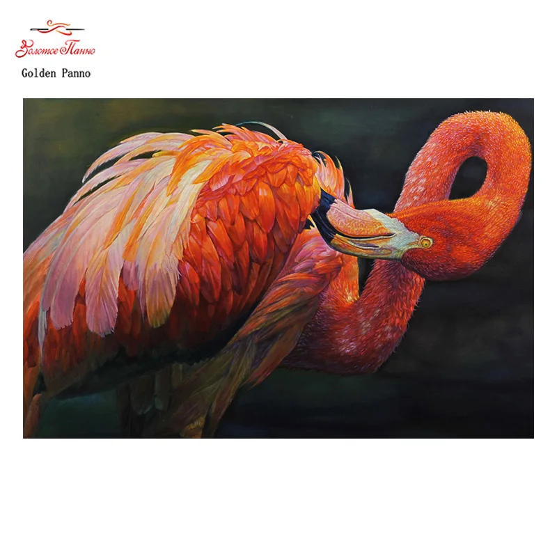 

Golden Panno,DIY DMC 11CT 14CT completely Cross stitch Animal Flamingo kits embroidery needlework sets wall decoration 08