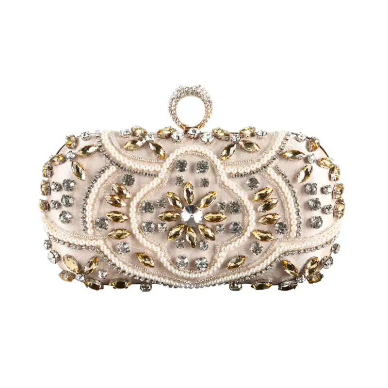 Party bags Evening Bags Diamond Pearls Beaded Wedding Clutch Women's Purse Handbags Wallets Evening Clutch Bag silver clutch - Цвет: Золотой