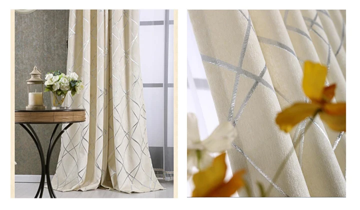 Ivory Blackout Jacquard Silver Curtains for Living Room Chenille American Modern Luxury Blind Fabric Stripe Drape Bedroom Window