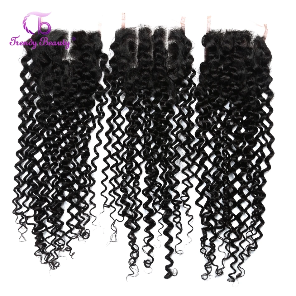 

Trendy Beauty Human Hair Brazilian kinky Curly Closure 4x4 Inches Lace Hand Tied Middle/Free/Three Part Non-remy Free shipping