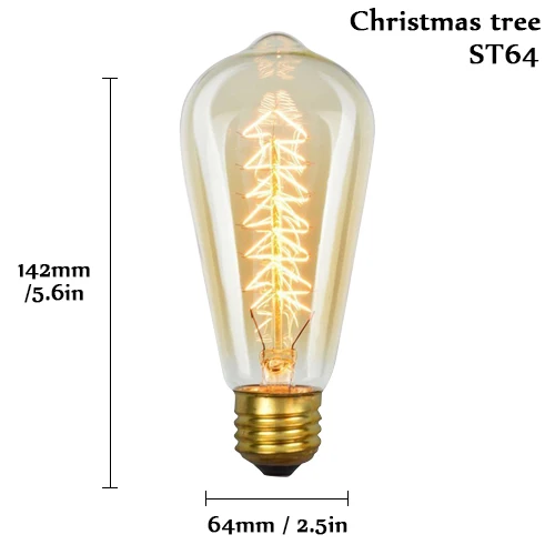 Ретро Edison led светильник лампочка E27 220 В 40 Вт A19 A60 ST64 T10 T45 T185 G80 G95 нити Винтаж ампулы лампа накаливания Эдисона лампа - Цвет: ST64 Christmas tree