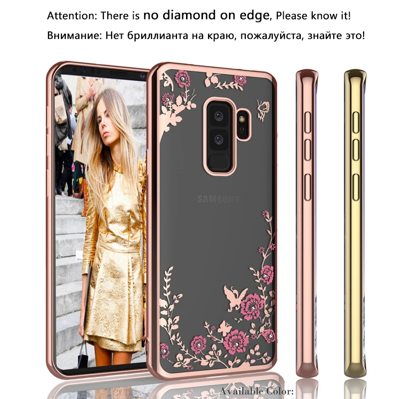 Блестящий чехол с цветами и алмазным покрытием для iPhone 6 7 8 Plus X XR XS Max 11 прозрачный