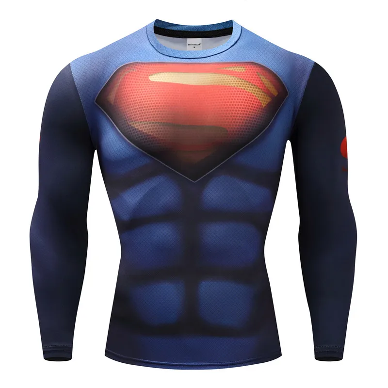 Футболки с изображением супергероев для мужчин сжатия футболки Бодибилдинг Фитнес Футболки Супермен Бэтмен Железный человек косплэй
