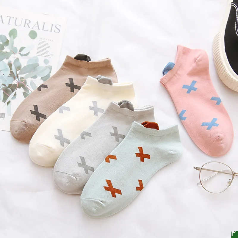 

5 pairs of women's cotton socks Ankle socks fun cute casual boat socks cotton low waist polka dot art Meias Socks