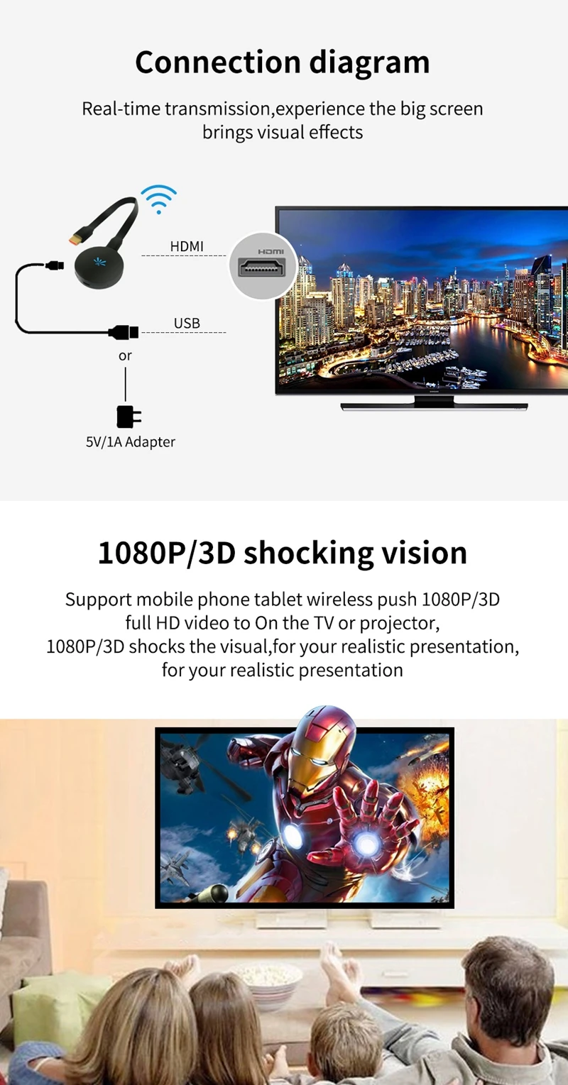 1080P HD tv HDMI Палка беспроводной WiFi Дисплей Ключ адаптер для iPhone X XS MAX XR iOS Android для samsung S8 S9 S10+ S10e к телевизору