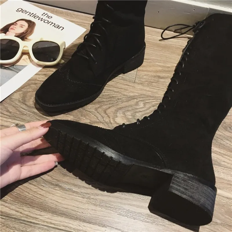COOTELILI Fashion Knee High Boots For Women Rubber Shoes Women Lace-Up Brogue Boots Women 35-39 (7)