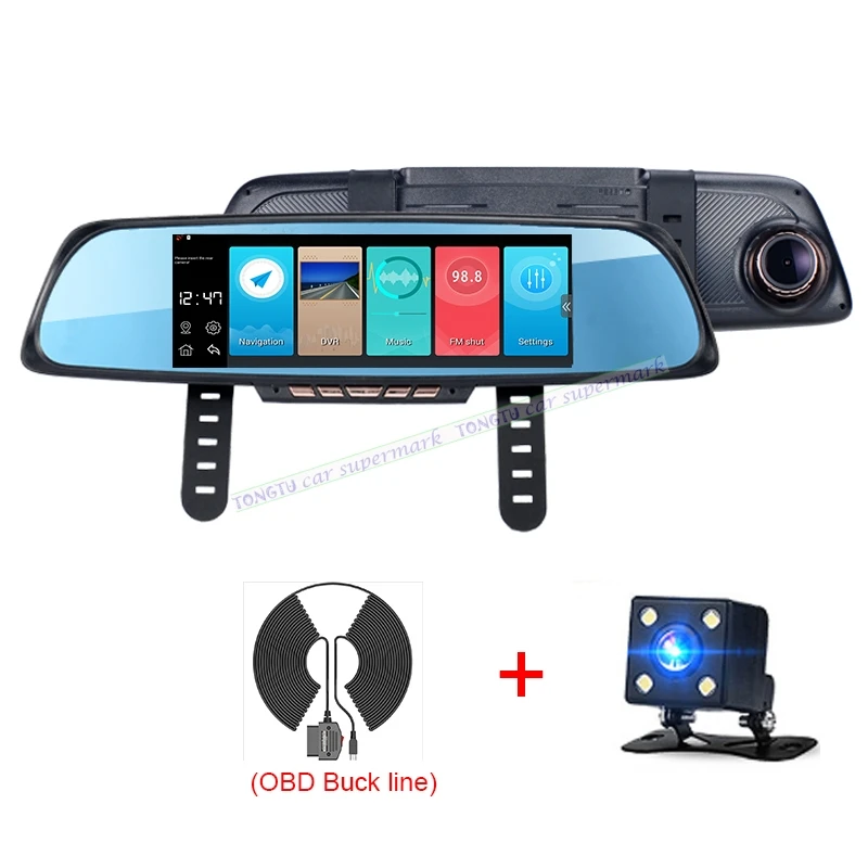 

6.86"Touch RAM 1GB ROM 16GB 1:1 Split View Android 4.4 GPS Navigation Mirror Car DVR Dual Lens Camera WiFi 24H Parking Monitor