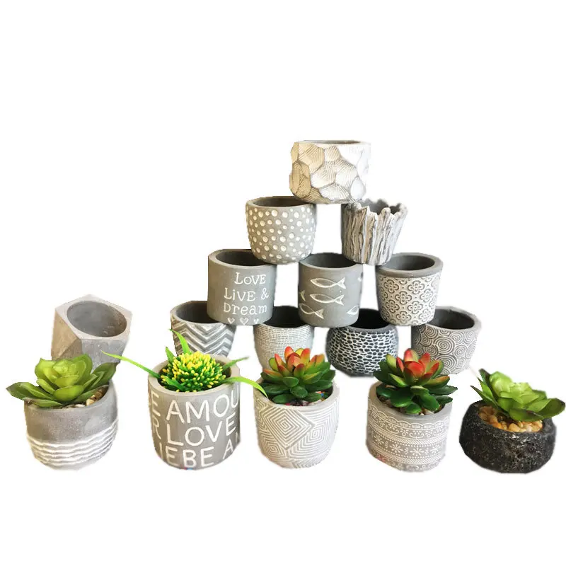 Mini Colourful Round Cement Plant Flower Pot Home Office Decor Planter
