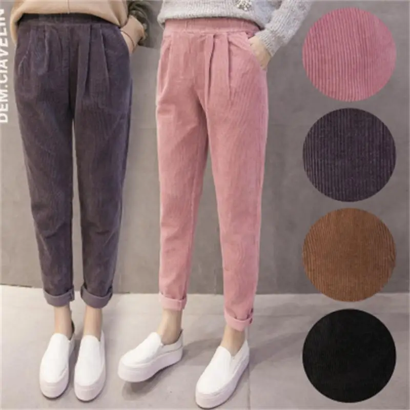 

Fashion women's new corduroy pants women loose thin harem pants nine pants elastic waist S-2XL Autumn Winter Pants 4 Colors