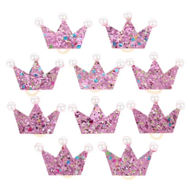 

10/20pcs Crown Shape Dog Bows Hair Accessories with Rubber Band Glittering Hot Pink Bow For Long Hair Dogs mascotas accesorios