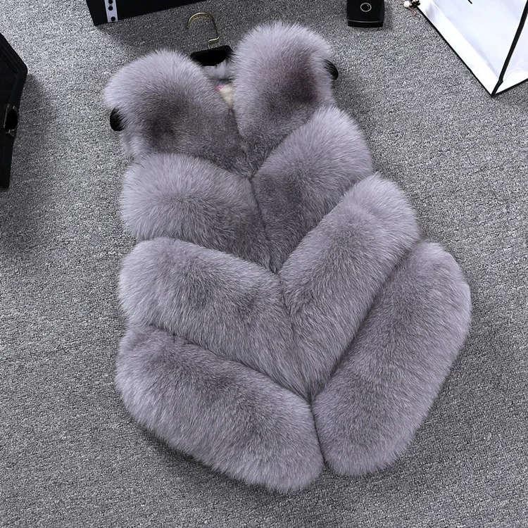 TUHAO размера плюс 4XL 3XL Женский жилет из искусственного меха зимняя теплая элегантная Офисная Женская жилетка из искусственного меха пальто из искусственного меха жилет из лисьего меха - Цвет: Темно-серый