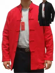 Красные, черные китайский мужской хлопок белье Верхняя одежда классический двух Уход за кожей лица куртка Винтаж обратимым кнопку пальто