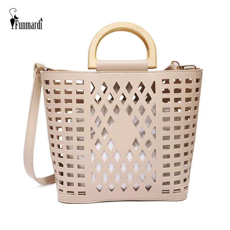 FUNMARDI عالية الجودة النساء حقائب اليد بو الجلود الجوف خارج حقائب كتف للنساء Crossbody أكياس الصيف عارضة اليد WLHB1893