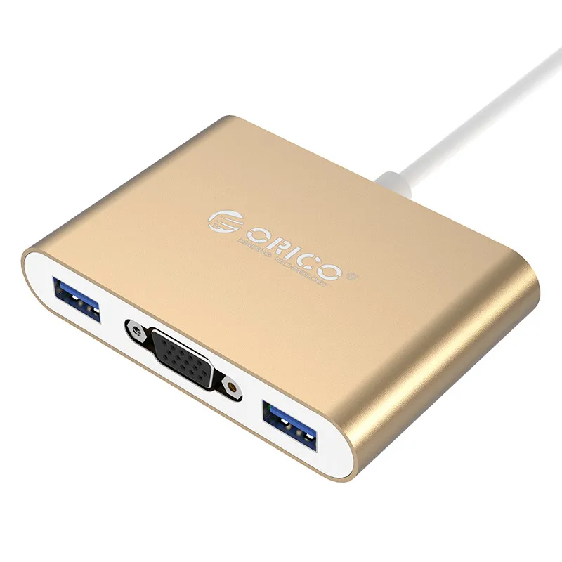 ORICO RCV3A алюминиевый концентратор с тип-c для VGA/тип-c/тип-a конвертер USB3.1 Gen1 5 Гбит/с 3 USB3.0 портами для Mac/Windows/Linux - Цвет: Gold