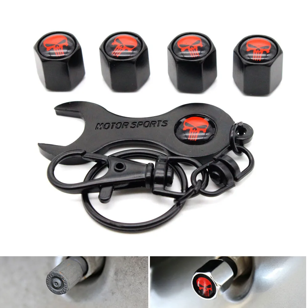 1Set Zinc Alloy Anti theft Car Wheel Tire Valve Stem Caps Air+ Wrench