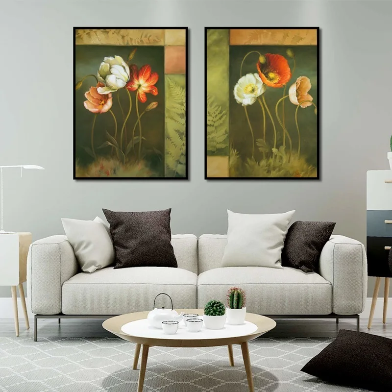 Nordic Decoration Home Poster Retro Fashion Small Floral Poppy Flower Canvas Painting Living Room Background Wall Art Pictures Painting Calligraphy Aliexpress