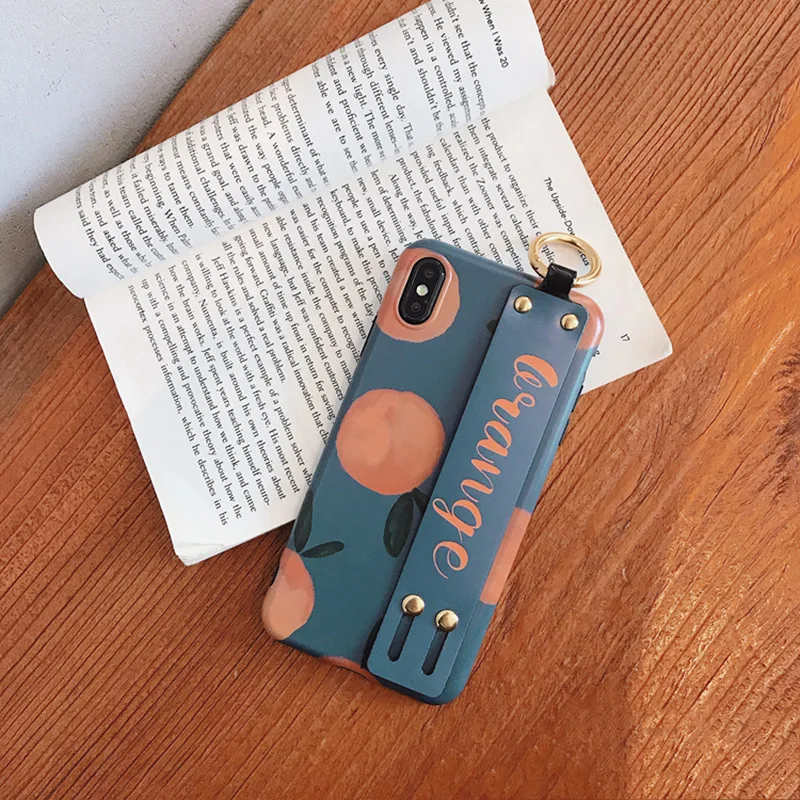 

Orange Phone Case For iphone X 8 7 6S 6 plus Case Retro Painting For iphone XR XS Max Cover Fashion luxury Wrist Strap Cases