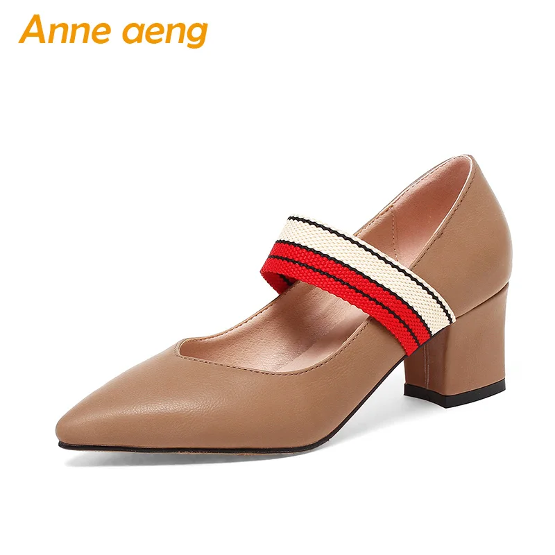 

2018 new Autumn women pumps high chunky heel pointed toe slip-on concise sweet elegant ladies women shoes Brown pumps size 33-43