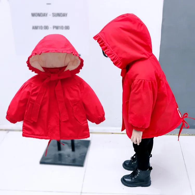 

baby new fashion winter thicken hooded jacket girls keep warm coats child clothing children red clothes young girls outerwear