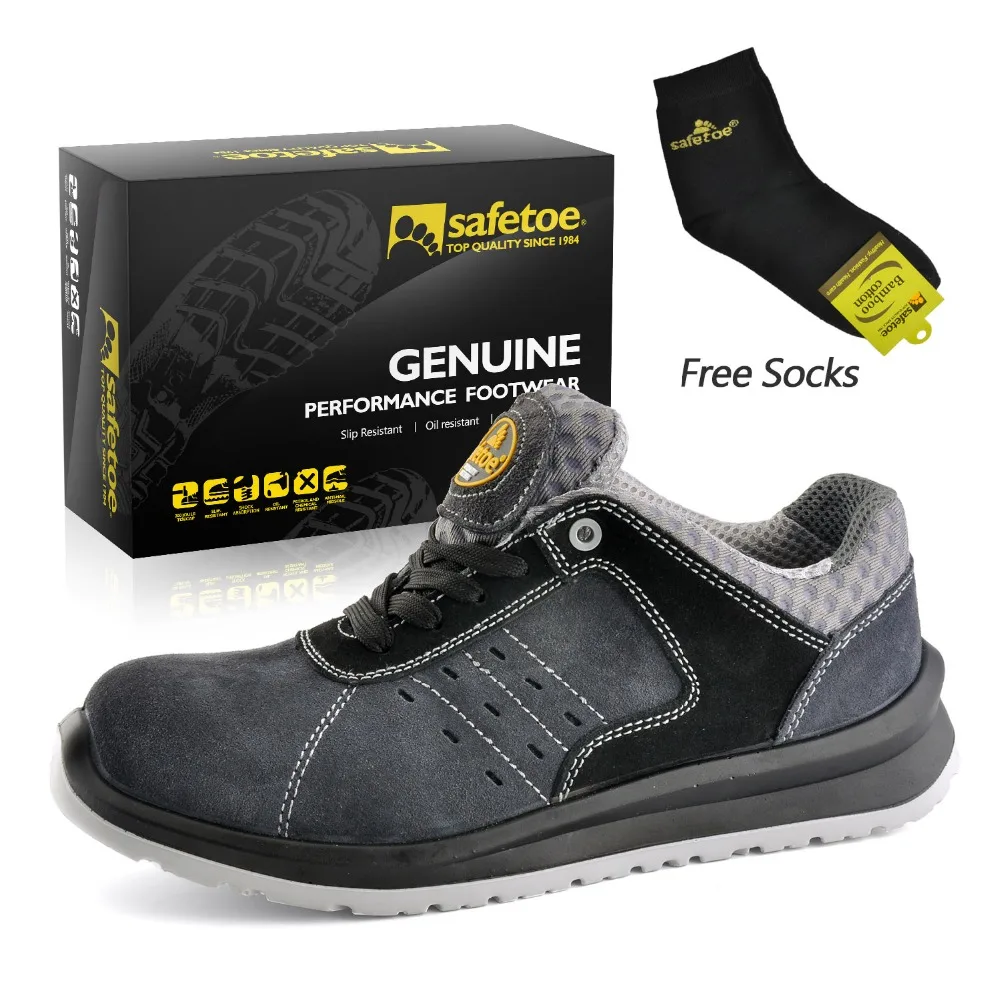 Safety work sports shoes comfortable toe cow suede mesh fashion breathable air lace up durable para hombre de deporte