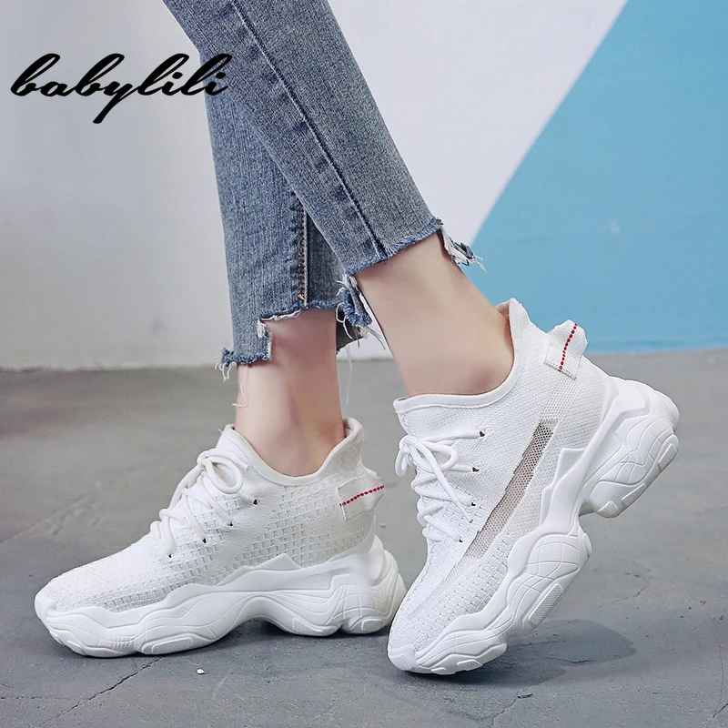 

Women's Sneakers 2019 New Comfortable Light Wild Trend Style Quality Women Mesh Shoes Breathable Thick Bottom Light Shoes