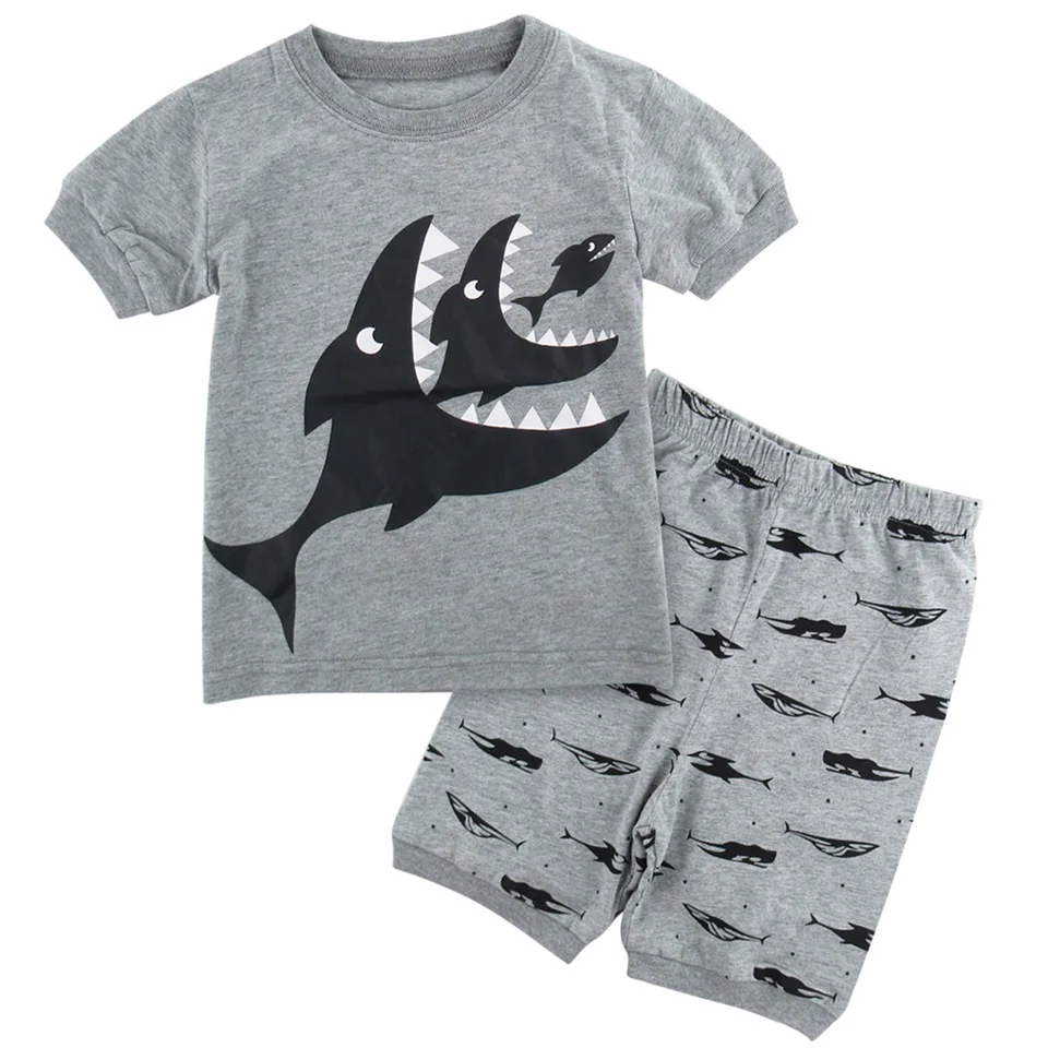Детская Пижама с динозавром для мальчиков и девочек, детский пижамный комплект с акулой, единорогом, пиратским кораблем, русалочкой, детская одежда для сна с героями мультфильмов - Цвет: Shark