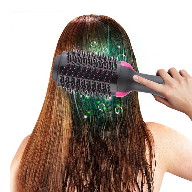 Dropshipping Electric Heating Comb Hair Straightener Curler Professional Salon One Step Dry/Wet Two Use Hair Dryer Massage Brush