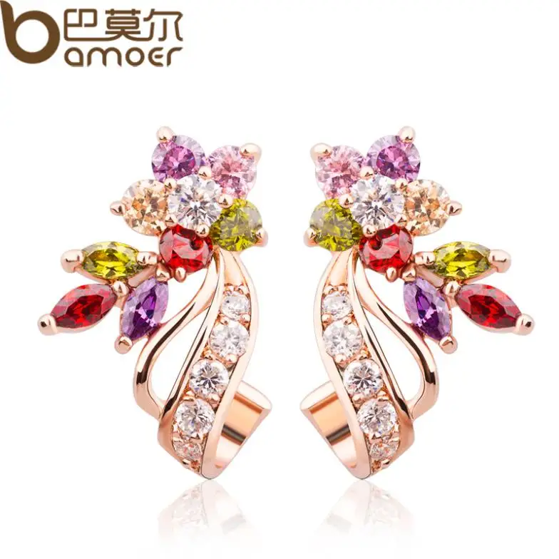 Online Bamoer Gold Color Flower Oversized Stud Earrings Online Bamoer Gold Color Flower Oversized Stud Earrings With Multicolor Aaa Zircon Stone Birthday Gift Jewelry Jie019 Aliexpress Mobile