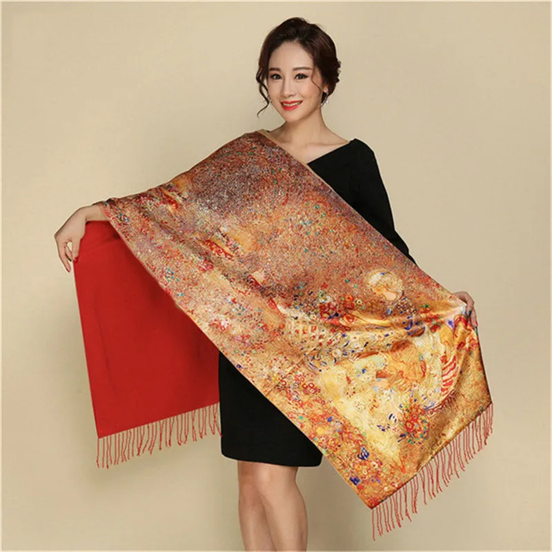 

LaMaxPa 2019 New Fashion Winter Warm Pashmina For Women Flower Scarves Silk Cashmere National Long Tippet Print Shaw and Wraps