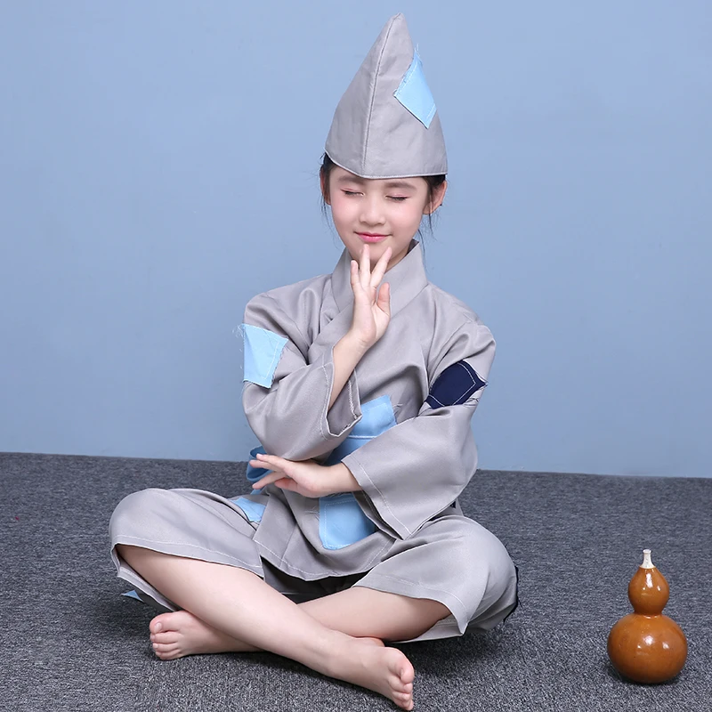 

Ancient Beggar Costume Children Performance Clothing Hanfu Suit The Living Buddha Broken Beggar Begging Clothing Stage Costume